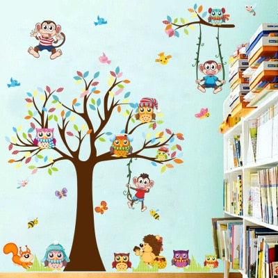 Cartoon Owl on the Tree Vinyl Wall Stcker